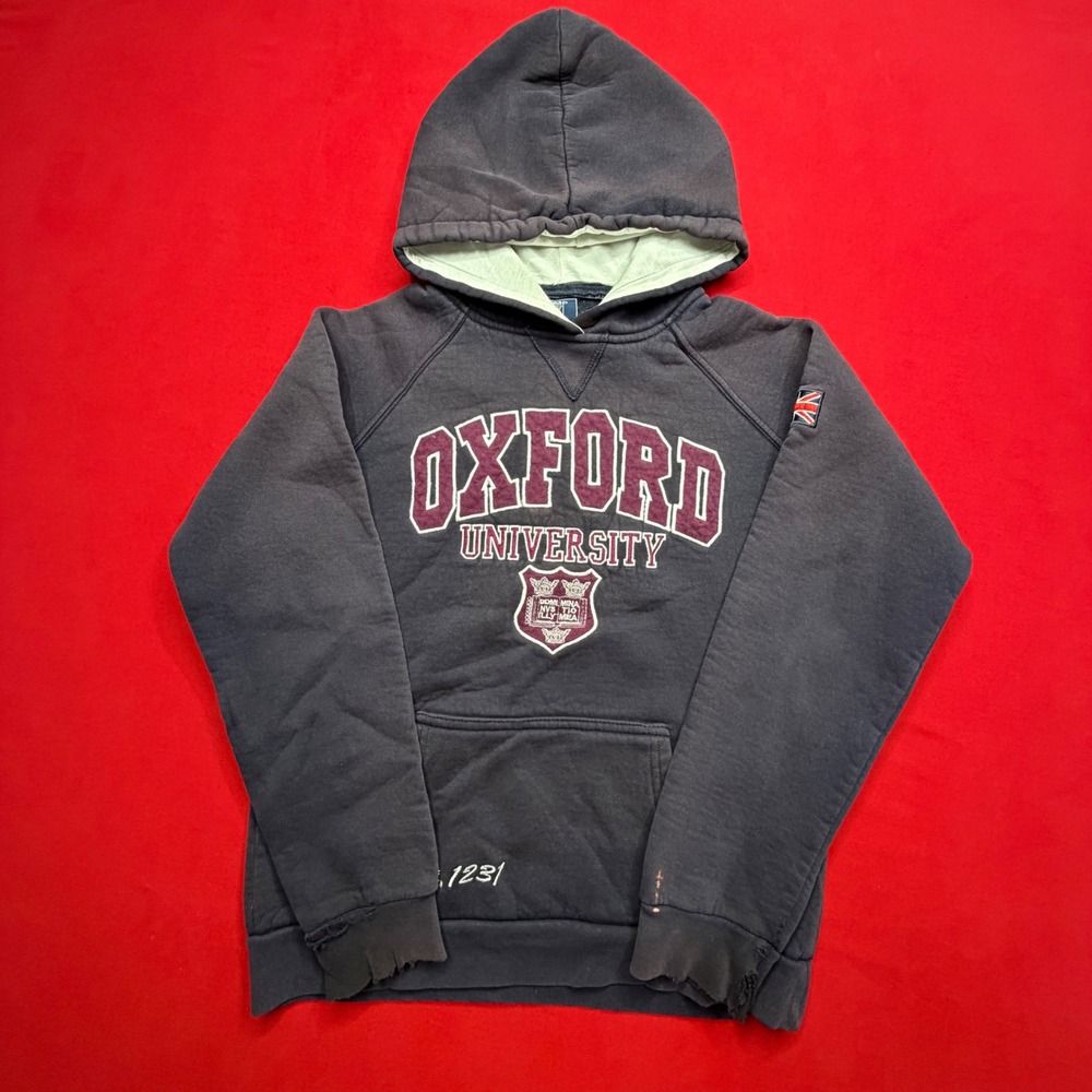 Oxford University Hoodie‎ Mens Medium Navy Blue Raglan Pullover Crest Union Jack